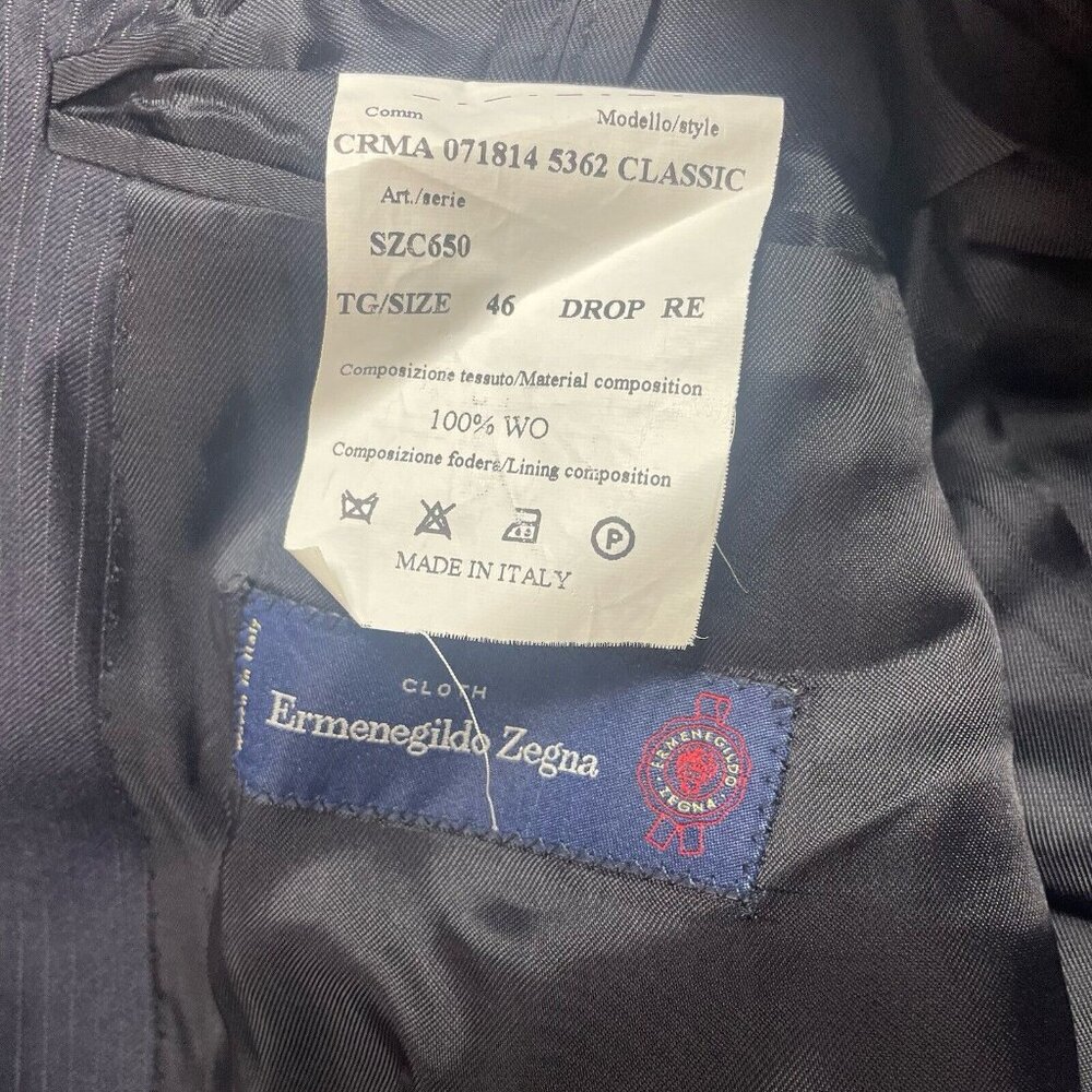 Ermenegildo Zegna Italy Blue Pinstripe Blazer Suit Jacket‎ Coat 100% Wool Sz 46 - Picture 5 of 7